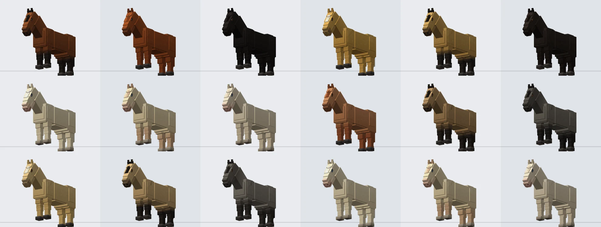 All 18 base horse coats in LLS Equestrian, from bay, chestnut and black through the cream and dun dilutions